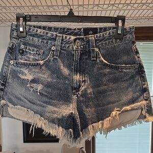 AG Adriano Goldschmied Blue Frayed Jean Shorts